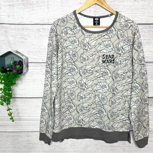 Star Wars X Rags Gray Millennium Falcon Print Long Sleeve Sweater Size Medium